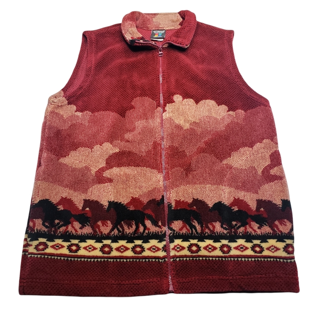Equestrian Horse Print Vest Made Size Large